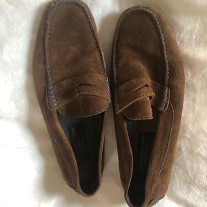 To Boot New York Mens Brown Suede Penny Loafers with Blue Stitching